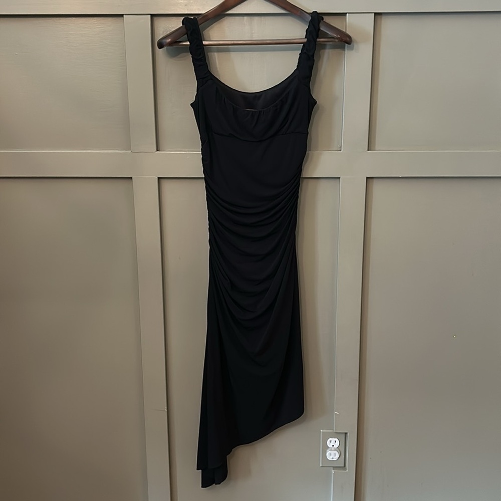 BCBGMaxAzria Black Ruched Dress Cocktail Formal Asymmetric Hem Size XS - Picture 9 of 12